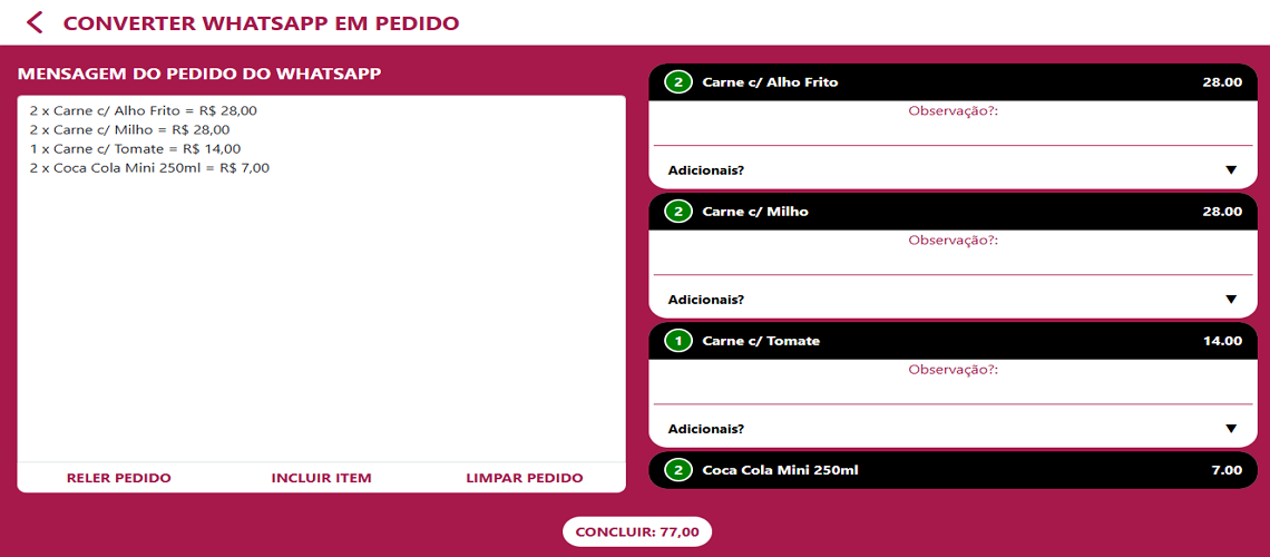 Converter mensagens de WhatsApp em pedidos